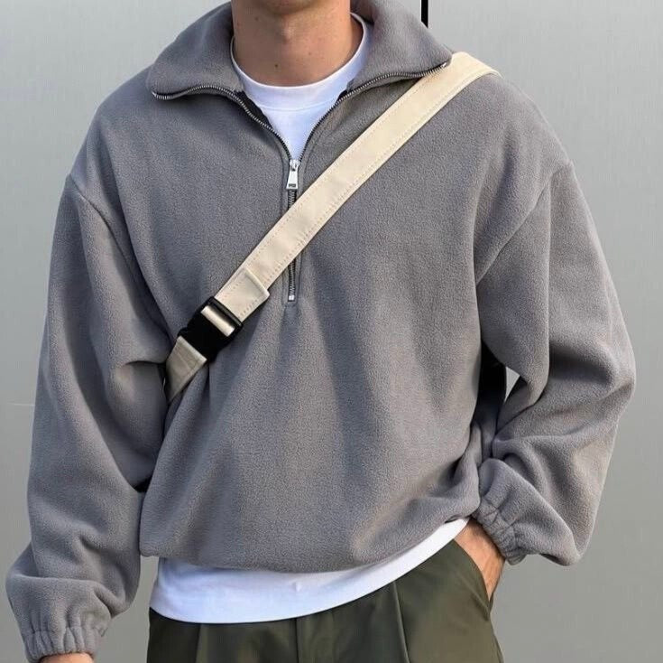 sweat zip unisex  gris, style épuré, confort maximal