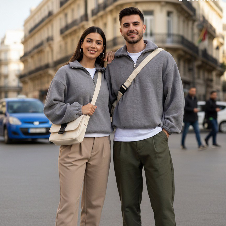 sweat zip unisex  gris, style épuré, confort maximal